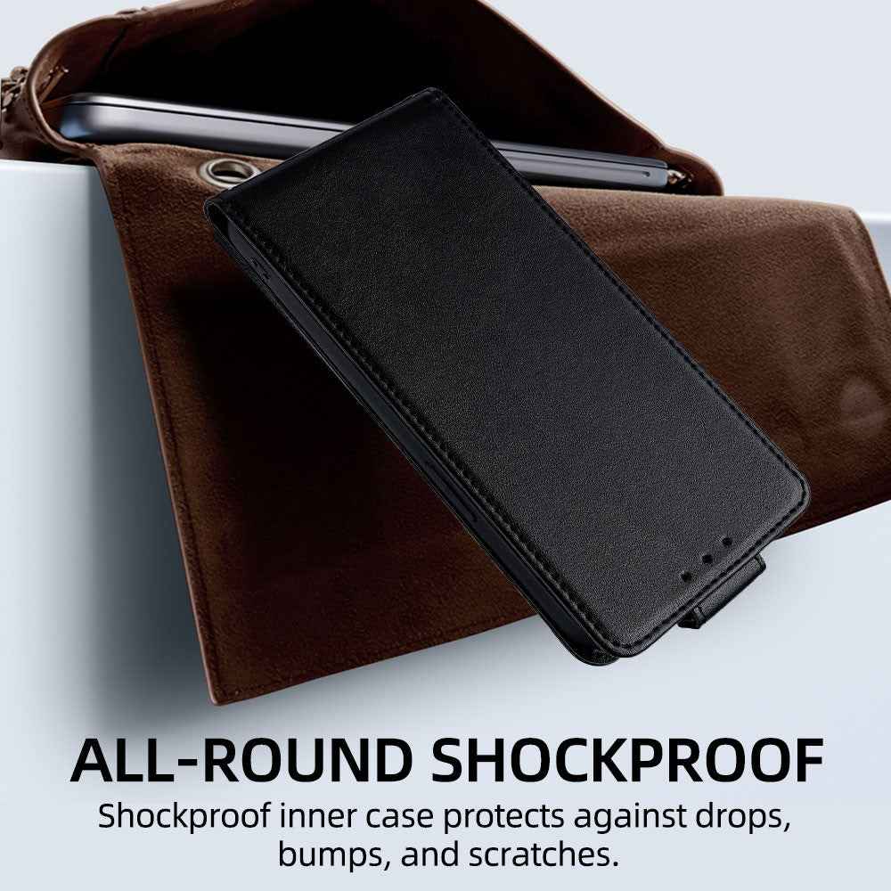 For Xiaomi 17 Pro Case Card Holder Vertical Flip Leather Phone Cover with Crossbody Shoulder Strap - Black
