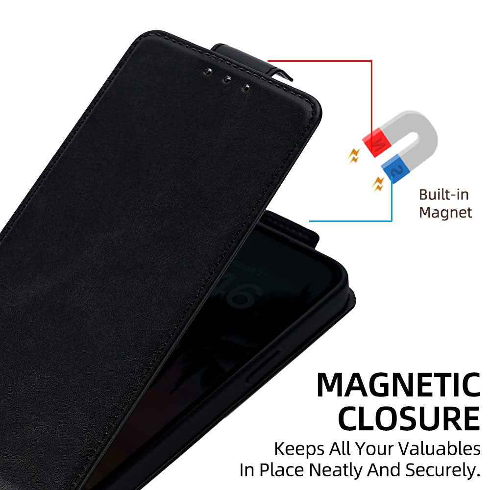 For Xiaomi 17 Pro Case Card Holder Vertical Flip Leather Phone Cover with Crossbody Shoulder Strap - Black