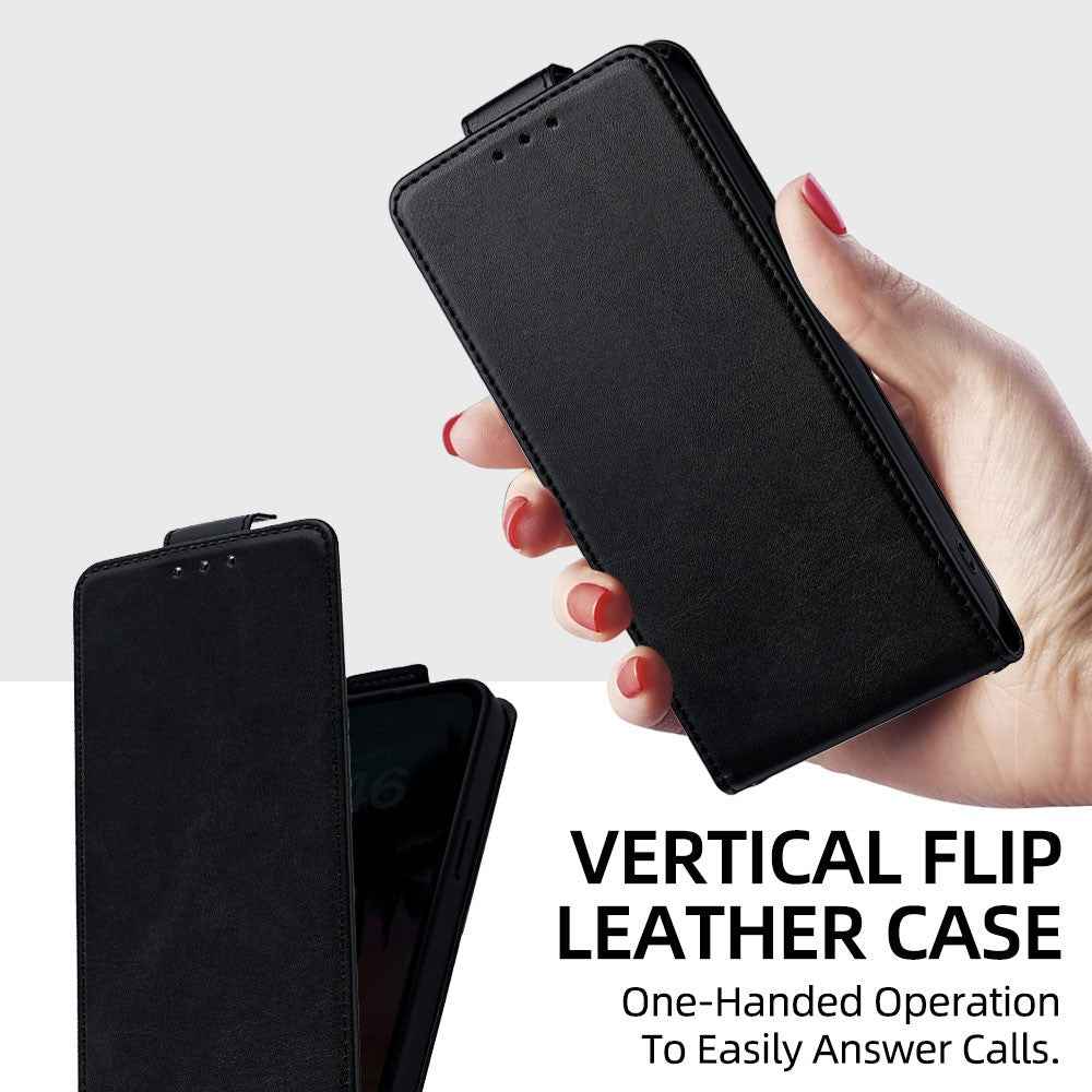 For Xiaomi 17 Pro Case Card Holder Vertical Flip Leather Phone Cover with Crossbody Shoulder Strap - Black
