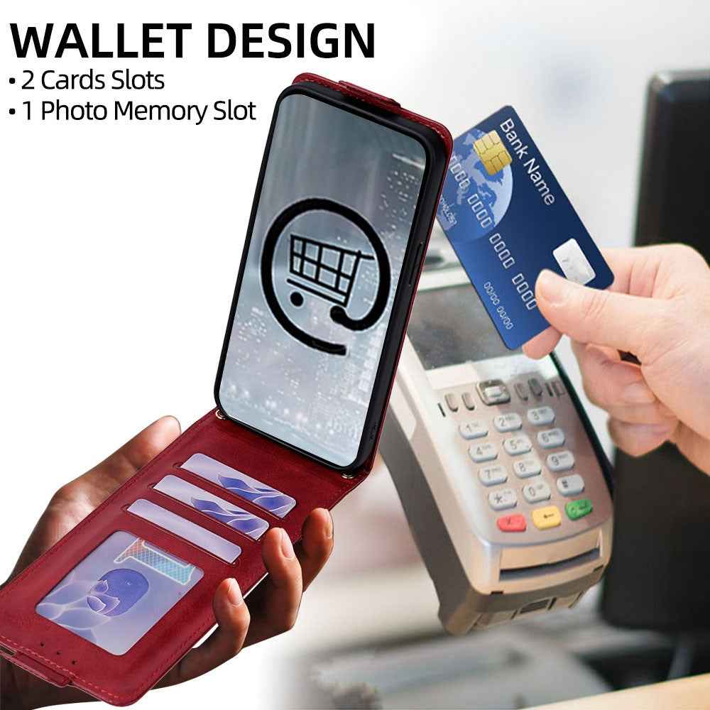 For Xiaomi 17 Pro Case Card Holder Vertical Flip Leather Phone Cover with Crossbody Shoulder Strap - Red