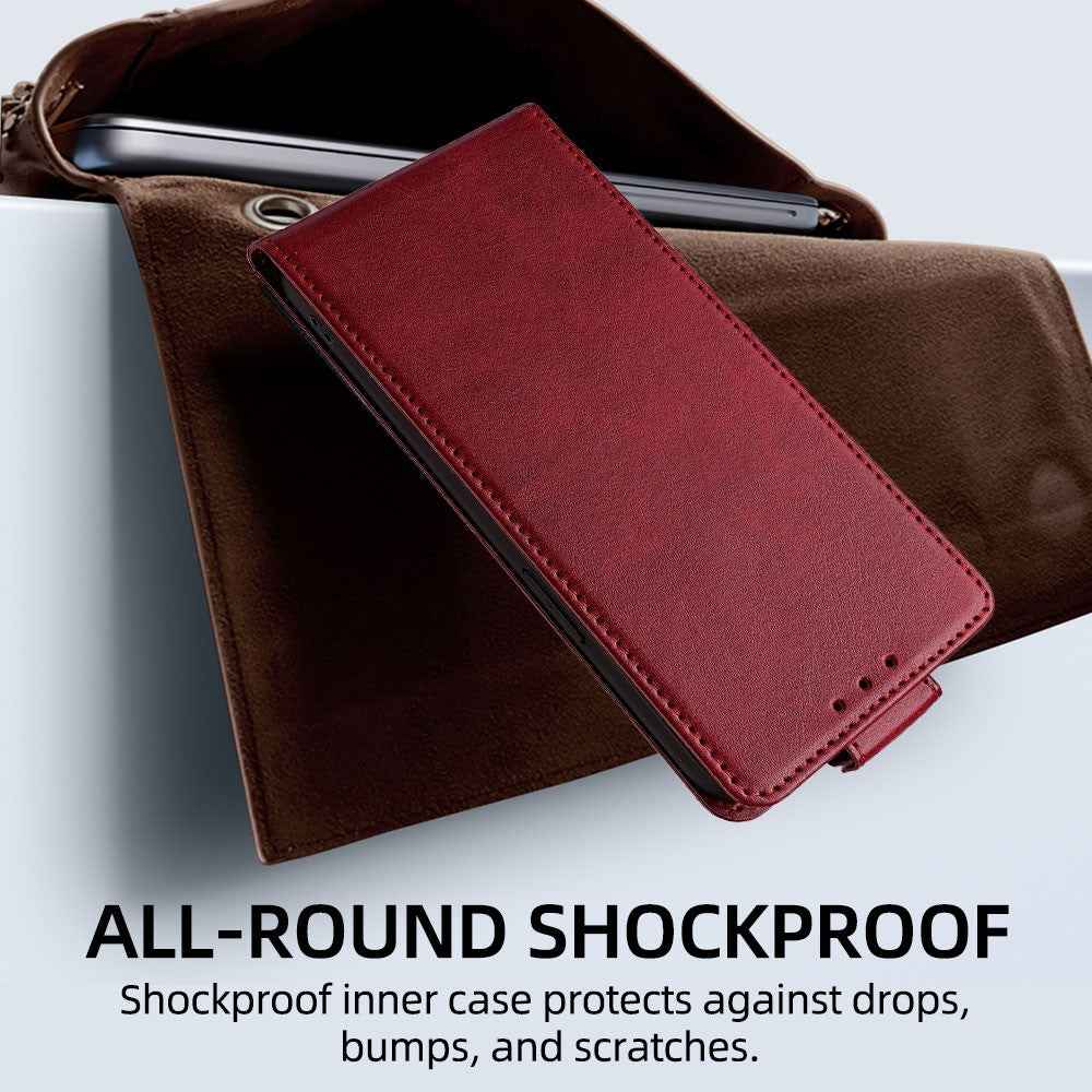 For Xiaomi 17 Pro Case Card Holder Vertical Flip Leather Phone Cover with Crossbody Shoulder Strap - Red