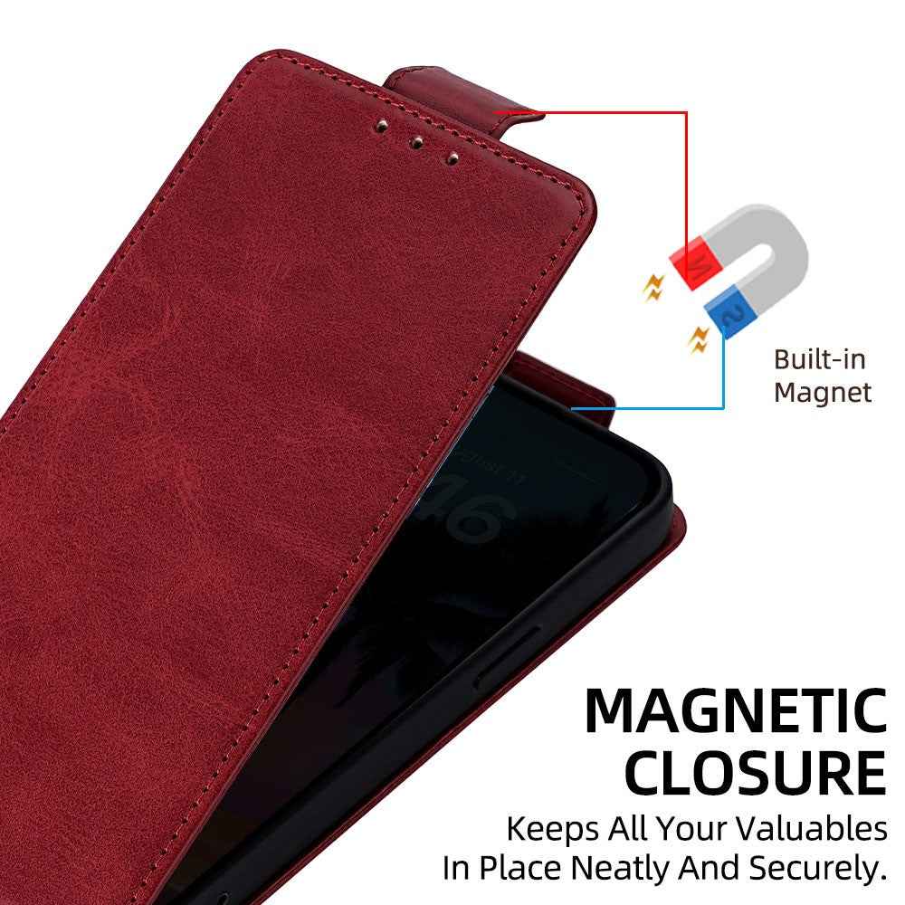 For Xiaomi 17 Pro Case Card Holder Vertical Flip Leather Phone Cover with Crossbody Shoulder Strap - Red