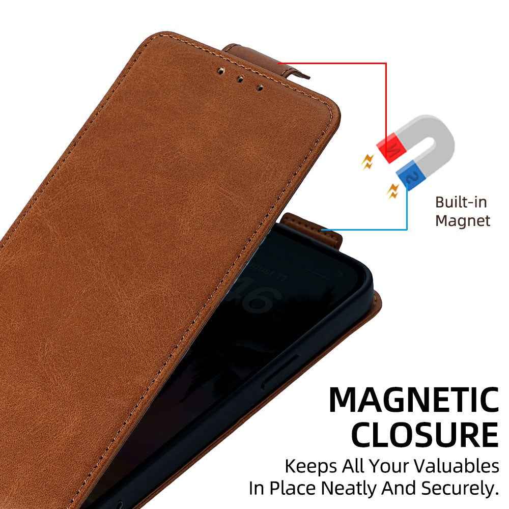 For Xiaomi 17 Pro Case Card Holder Vertical Flip Leather Phone Cover with Crossbody Shoulder Strap - Brown