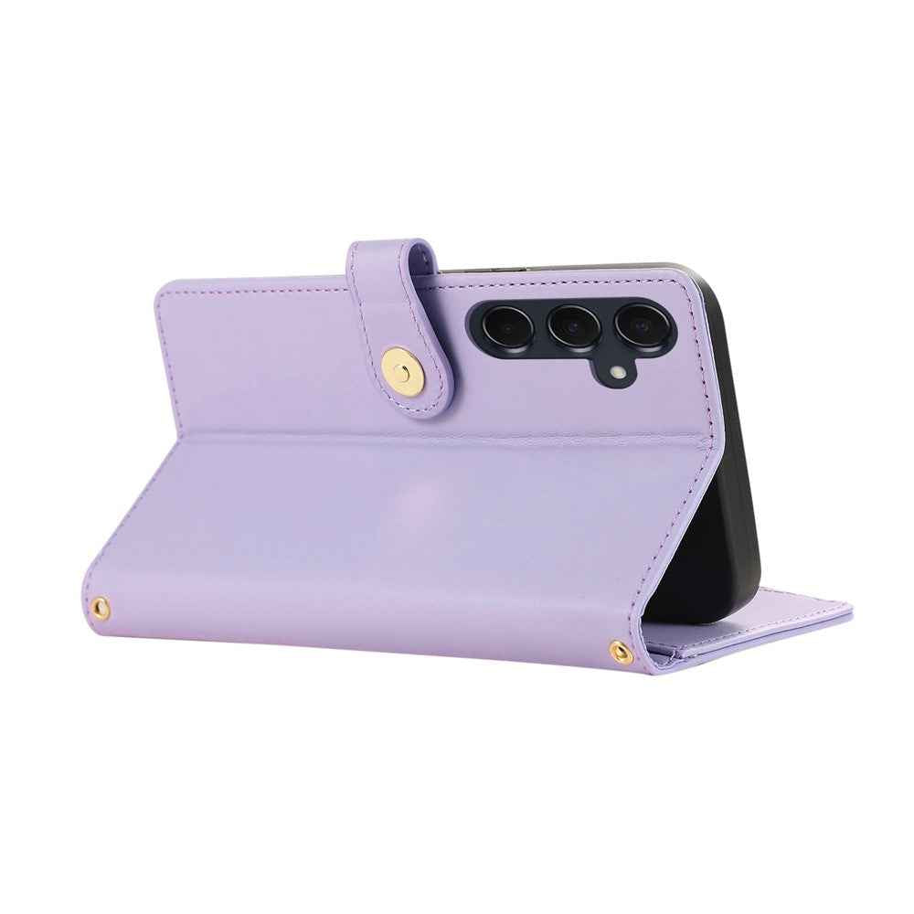 For Samsung Galaxy A57 5G Case Multi Card Slots Zipper Rhombus Leather Phone Cover with Wrist Strap - Purple