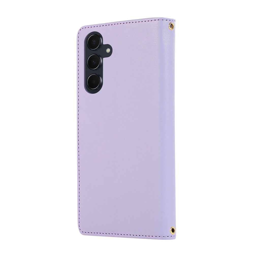 For Samsung Galaxy A57 5G Case Multi Card Slots Zipper Rhombus Leather Phone Cover with Wrist Strap - Purple