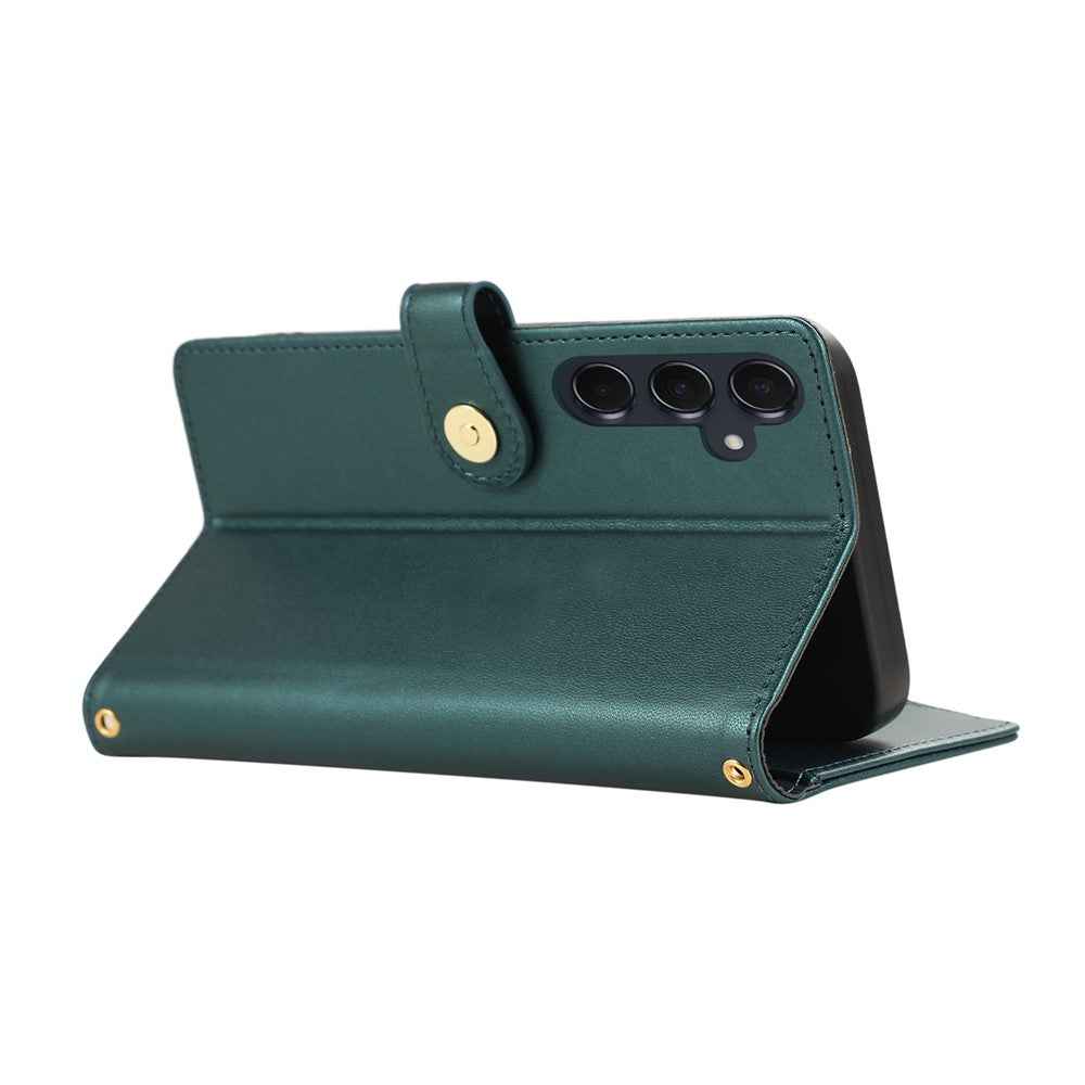 For Samsung Galaxy A57 5G Case Multi Card Slots Zipper Rhombus Leather Phone Cover with Wrist Strap - Green