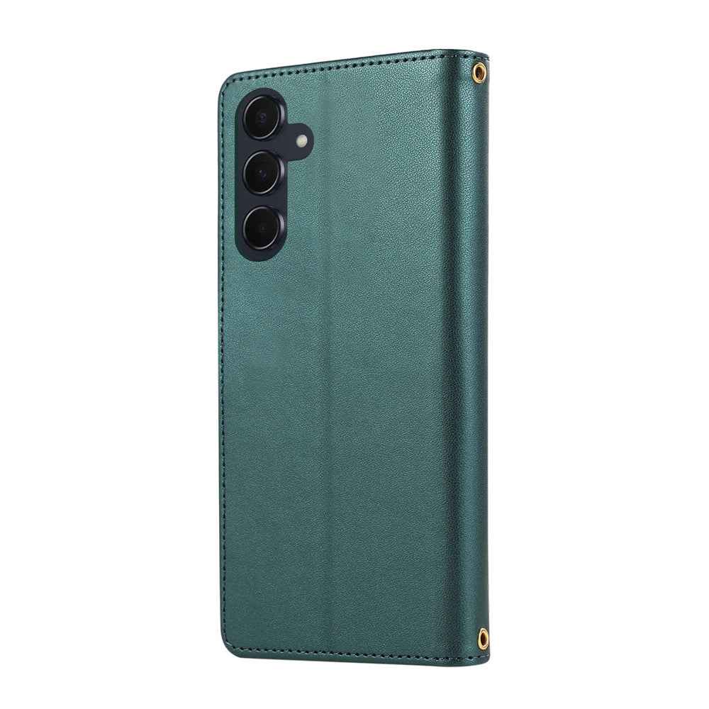 For Samsung Galaxy A57 5G Case Multi Card Slots Zipper Rhombus Leather Phone Cover with Wrist Strap - Green