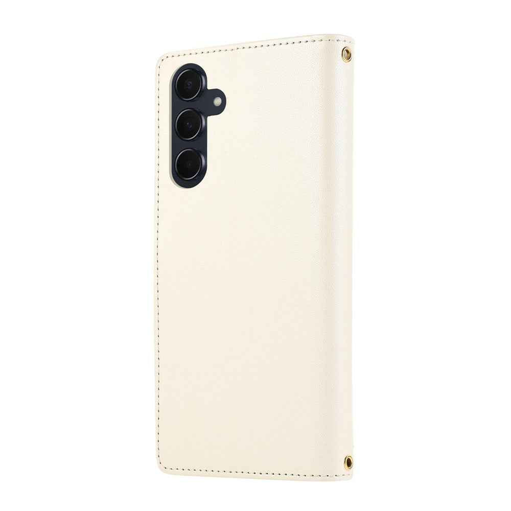 For Samsung Galaxy A57 5G Case Multi Card Slots Zipper Rhombus Leather Phone Cover with Wrist Strap - Beige