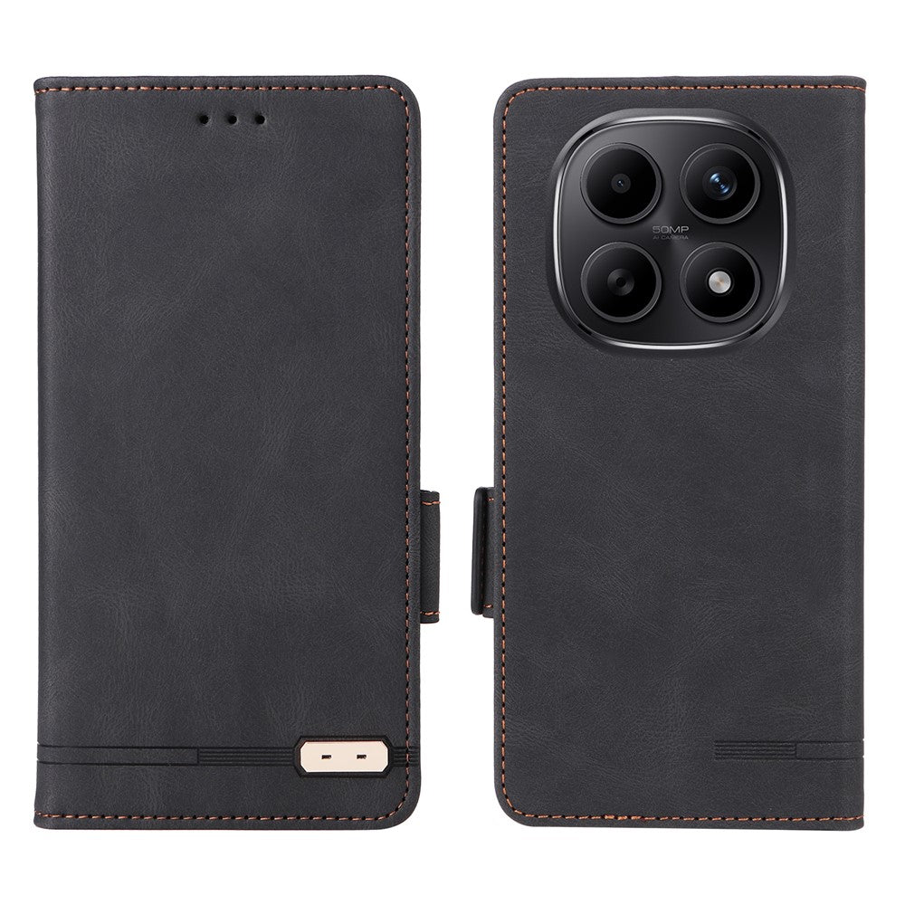 For Xiaomi Redmi Note 15 4G (Global) Case Leather Wallet Flip Phone Cover with Hardware Decor - Black