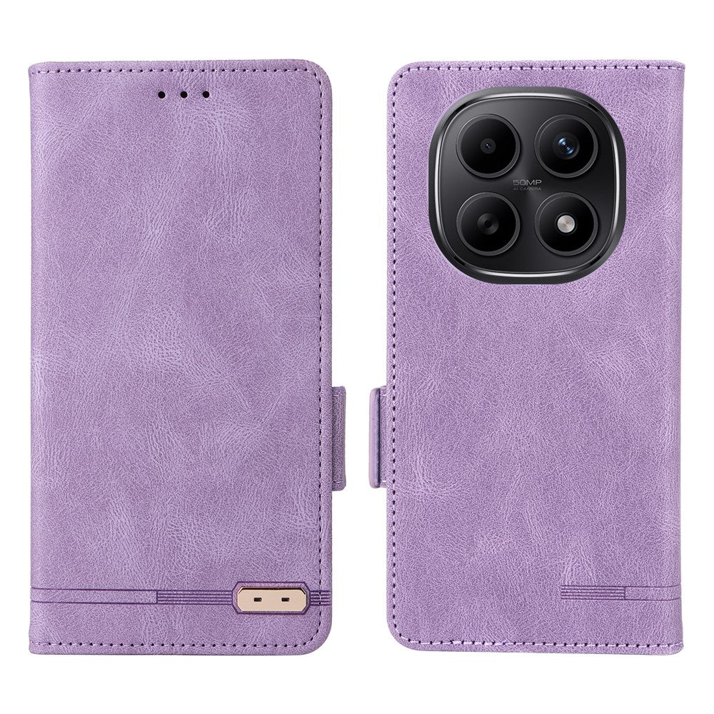 For Xiaomi Redmi Note 15 4G (Global) Case Leather Wallet Flip Phone Cover with Hardware Decor - Purple
