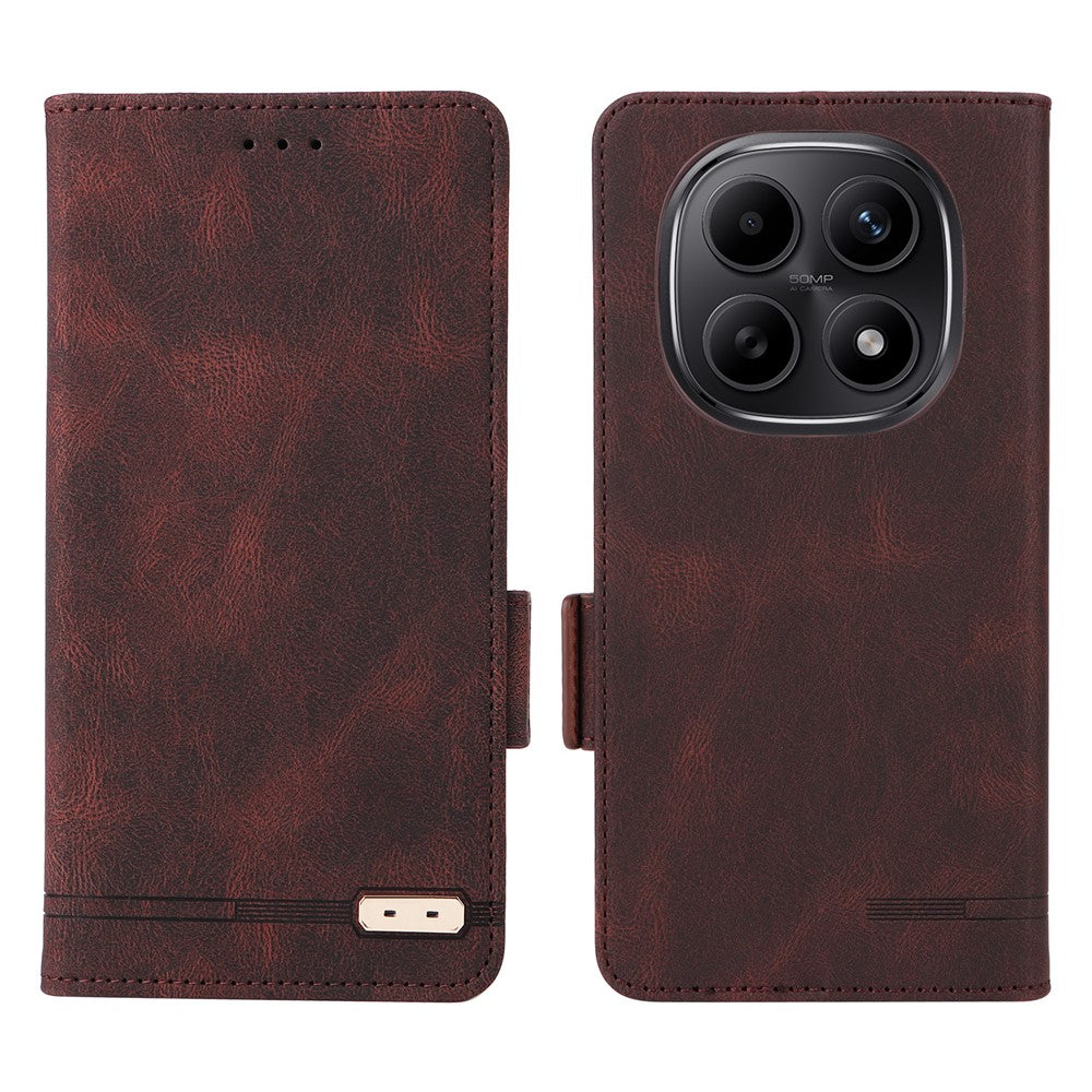 For Xiaomi Redmi Note 15 4G (Global) Case Leather Wallet Flip Phone Cover with Hardware Decor - Coffee