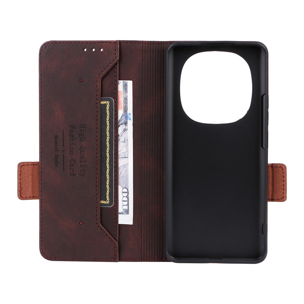 For Xiaomi Redmi Note 15 4G (Global) Case Leather Wallet Flip Phone Cover with Hardware Decor - Coffee