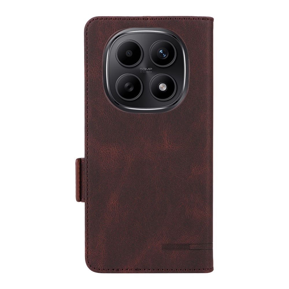For Xiaomi Redmi Note 15 4G (Global) Case Leather Wallet Flip Phone Cover with Hardware Decor - Coffee