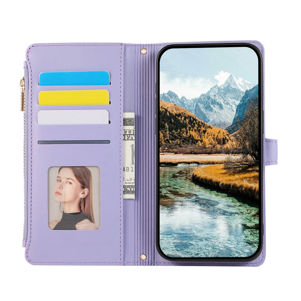 For Xiaomi 17 Pro Max Case Multi Card Slots Zipper Rhombus Leather Phone Cover with Wrist Strap - Purple