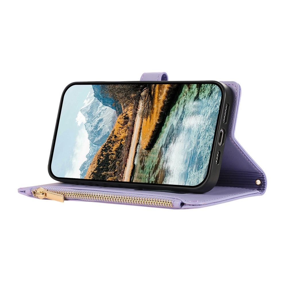 For Xiaomi 17 Pro Max Case Multi Card Slots Zipper Rhombus Leather Phone Cover with Wrist Strap - Purple