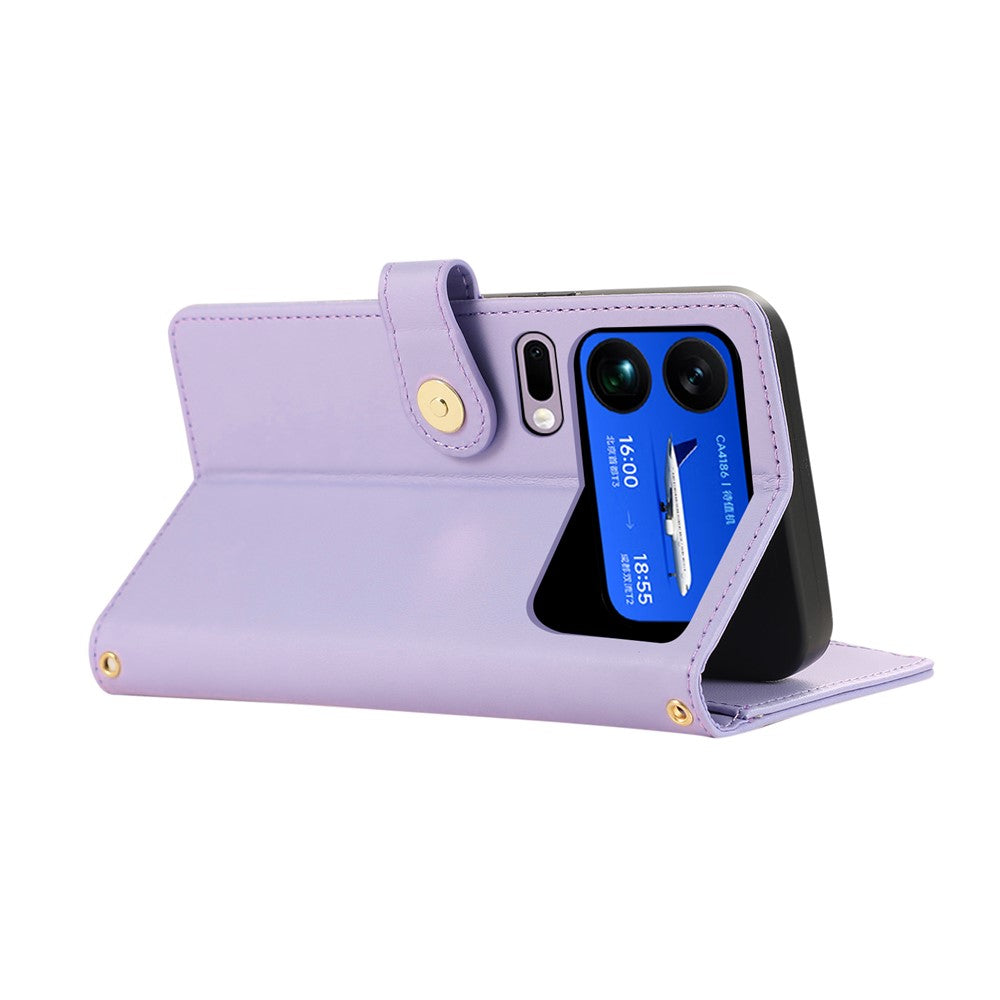 For Xiaomi 17 Pro Max Case Multi Card Slots Zipper Rhombus Leather Phone Cover with Wrist Strap - Purple