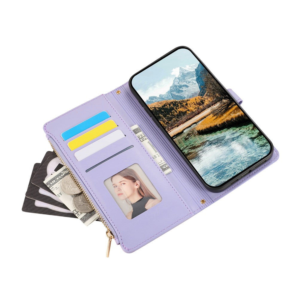 For Xiaomi 17 Pro Max Case Multi Card Slots Zipper Rhombus Leather Phone Cover with Wrist Strap - Purple