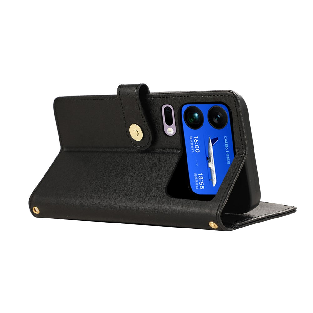 For Xiaomi 17 Pro Max Case Multi Card Slots Zipper Rhombus Leather Phone Cover with Wrist Strap - Black