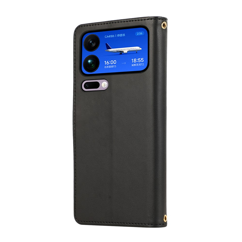For Xiaomi 17 Pro Max Case Multi Card Slots Zipper Rhombus Leather Phone Cover with Wrist Strap - Black