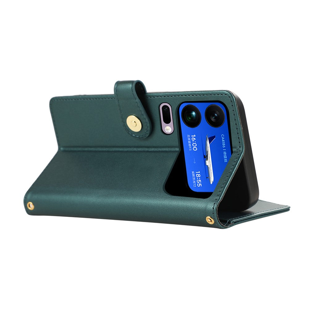For Xiaomi 17 Pro Max Case Multi Card Slots Zipper Rhombus Leather Phone Cover with Wrist Strap - Green