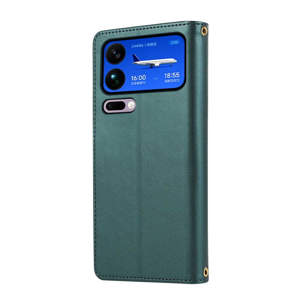 For Xiaomi 17 Pro Max Case Multi Card Slots Zipper Rhombus Leather Phone Cover with Wrist Strap - Green