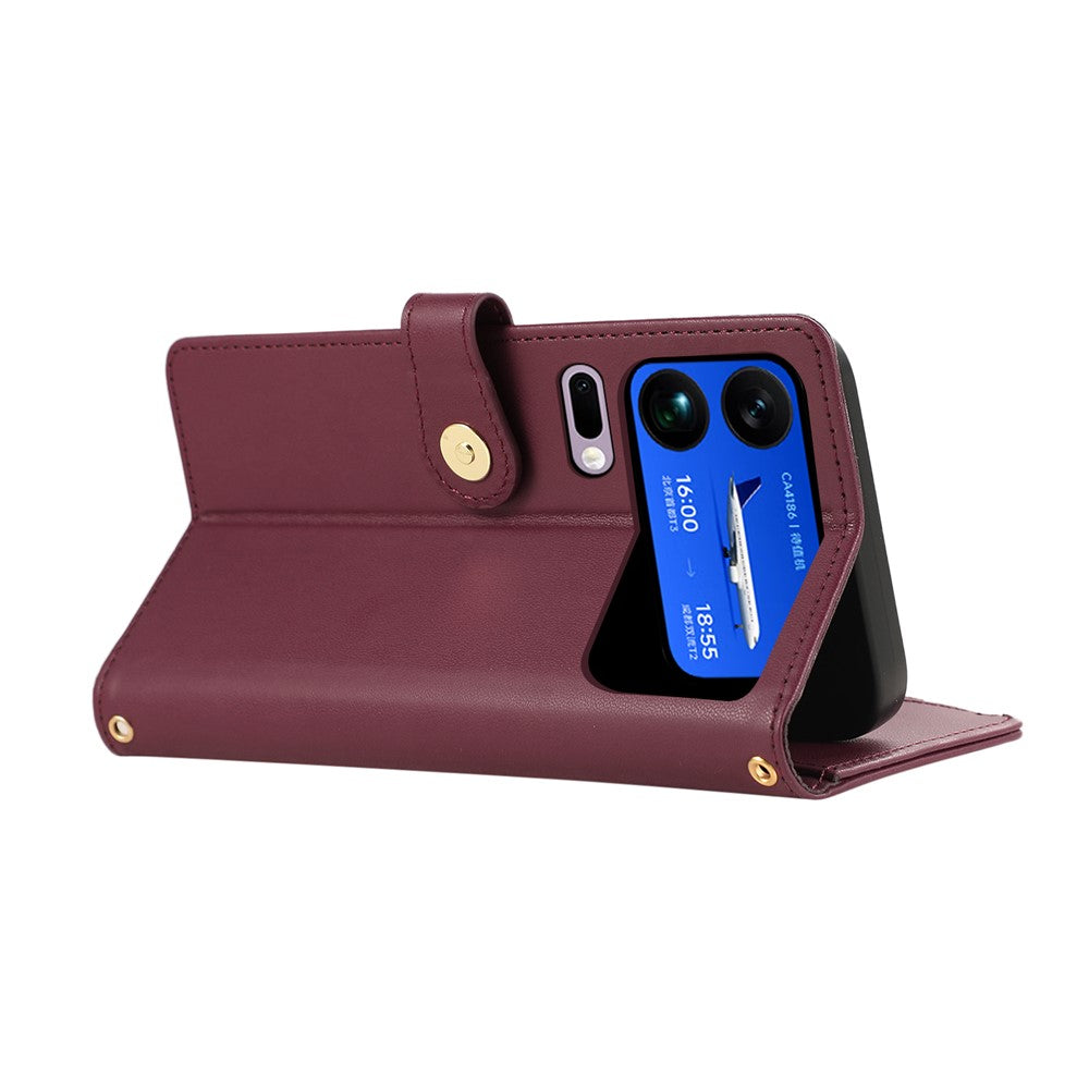 For Xiaomi 17 Pro Max Case Multi Card Slots Zipper Rhombus Leather Phone Cover with Wrist Strap - Wine Red