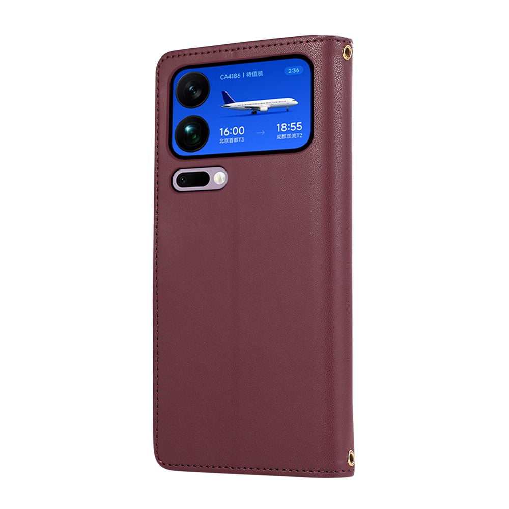 For Xiaomi 17 Pro Max Case Multi Card Slots Zipper Rhombus Leather Phone Cover with Wrist Strap - Wine Red
