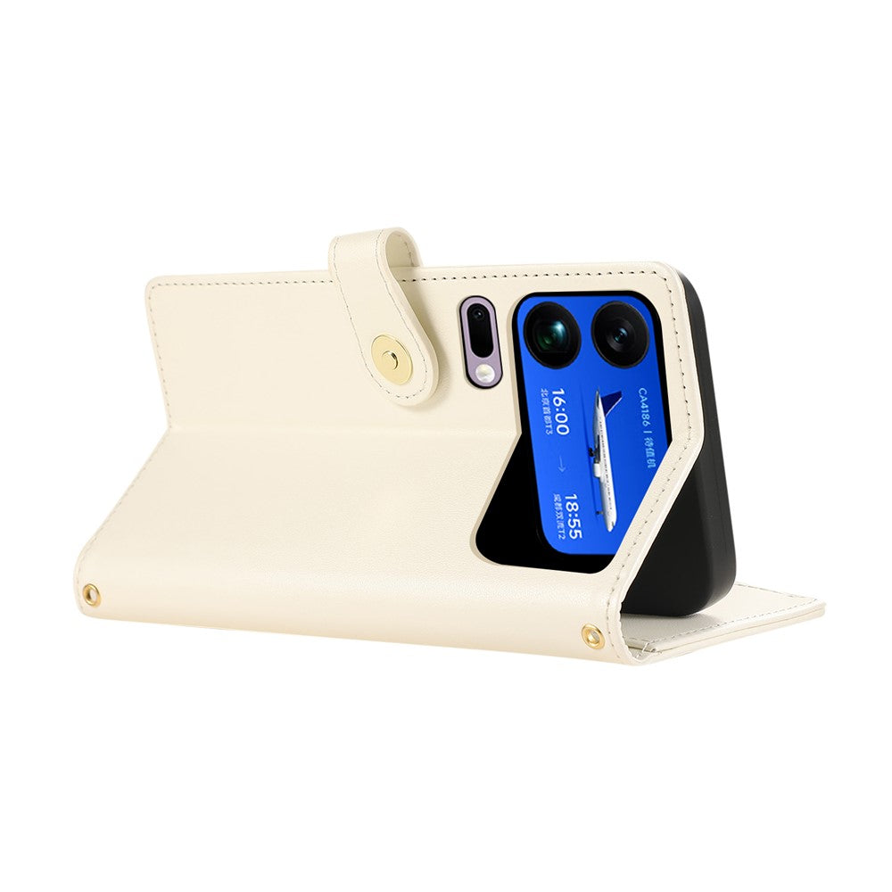 For Xiaomi 17 Pro Max Case Multi Card Slots Zipper Rhombus Leather Phone Cover with Wrist Strap - Beige