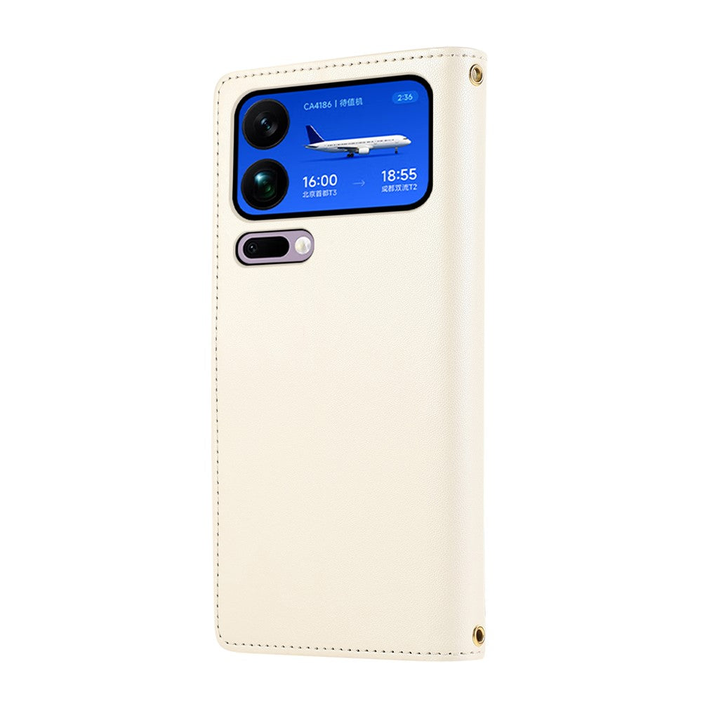 For Xiaomi 17 Pro Max Case Multi Card Slots Zipper Rhombus Leather Phone Cover with Wrist Strap - Beige