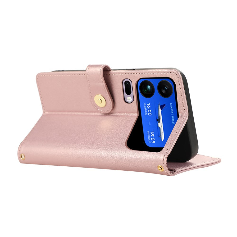 For Xiaomi 17 Pro Max Case Multi Card Slots Zipper Rhombus Leather Phone Cover with Wrist Strap - Rose Gold