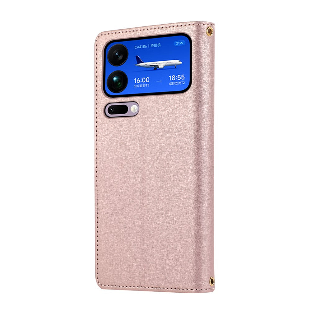 For Xiaomi 17 Pro Max Case Multi Card Slots Zipper Rhombus Leather Phone Cover with Wrist Strap - Rose Gold