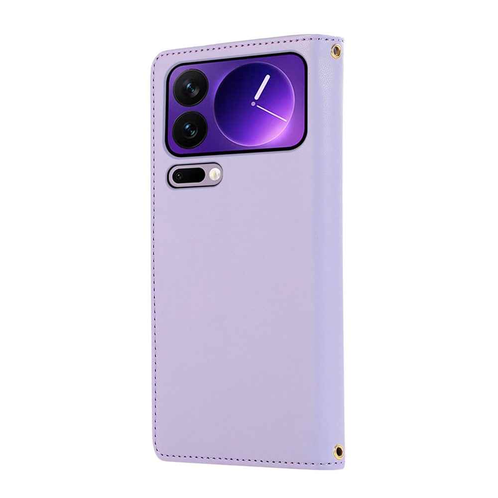 For Xiaomi 17 Pro Case Multi Card Slots Zipper Rhombus Leather Phone Cover with Wrist Strap - Purple