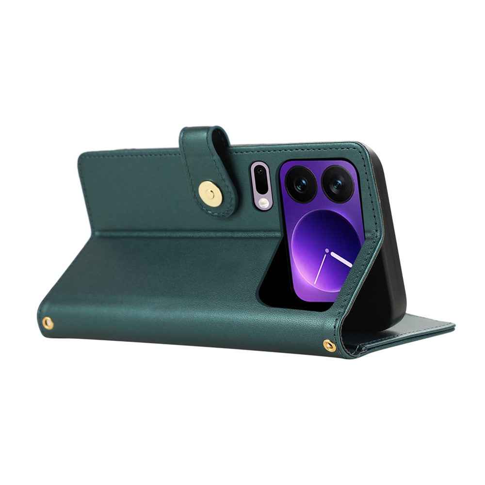 For Xiaomi 17 Pro Case Multi Card Slots Zipper Rhombus Leather Phone Cover with Wrist Strap - Green