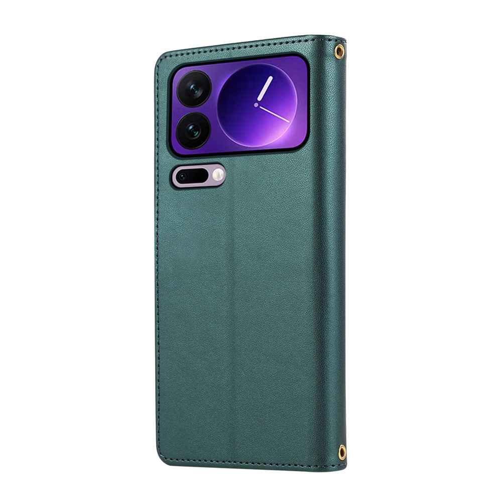 For Xiaomi 17 Pro Case Multi Card Slots Zipper Rhombus Leather Phone Cover with Wrist Strap - Green
