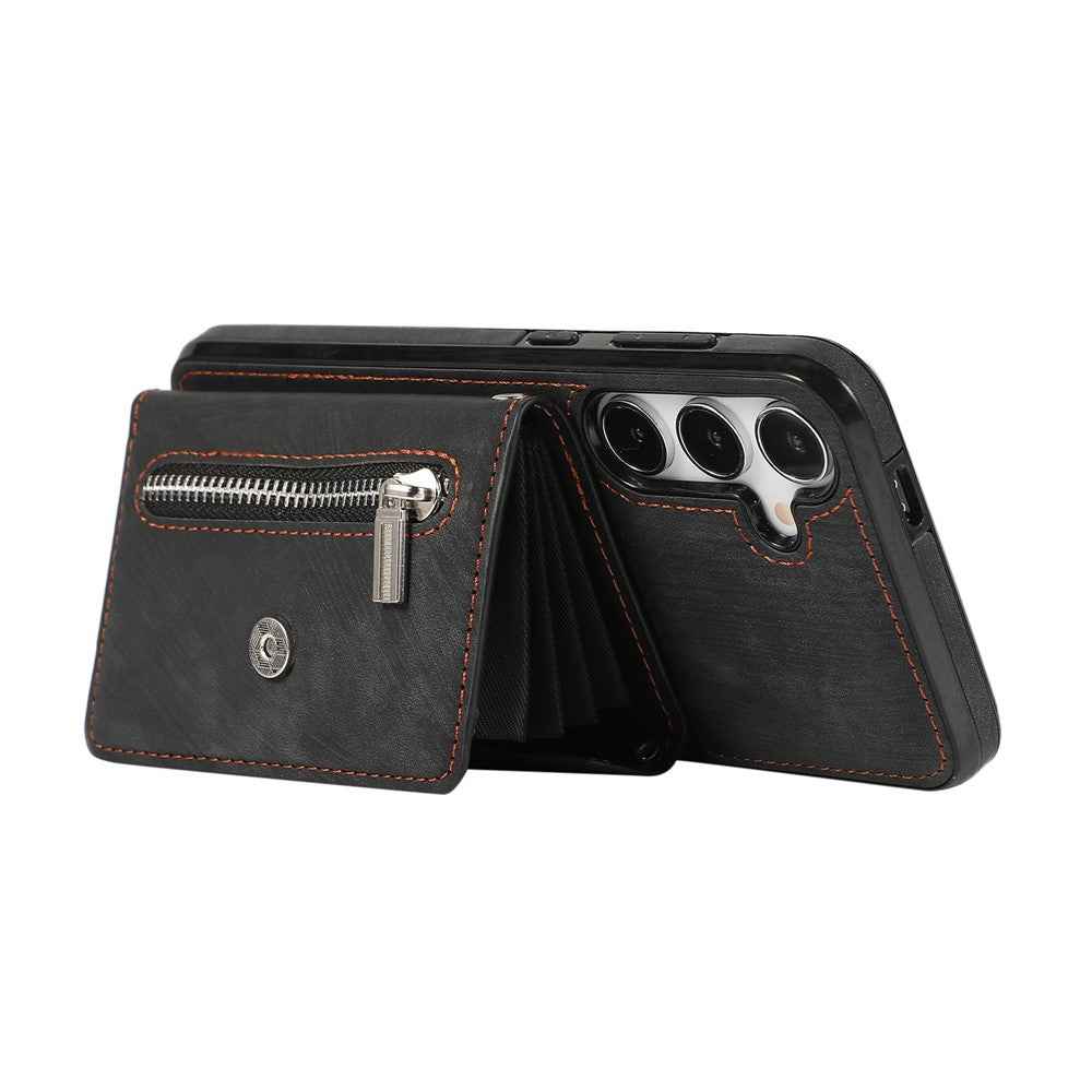 For Samsung Galaxy A57 5G Case Multiple Card Holder Kickstand TPU PU Leather + PC Phone Cover with Wrist Strap - Black