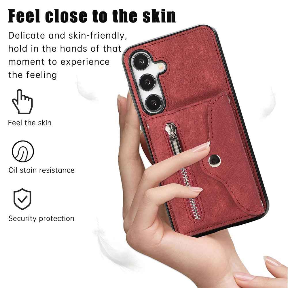For Samsung Galaxy A57 5G Case Multiple Card Holder Kickstand TPU PU Leather + PC Phone Cover with Wrist Strap - Red
