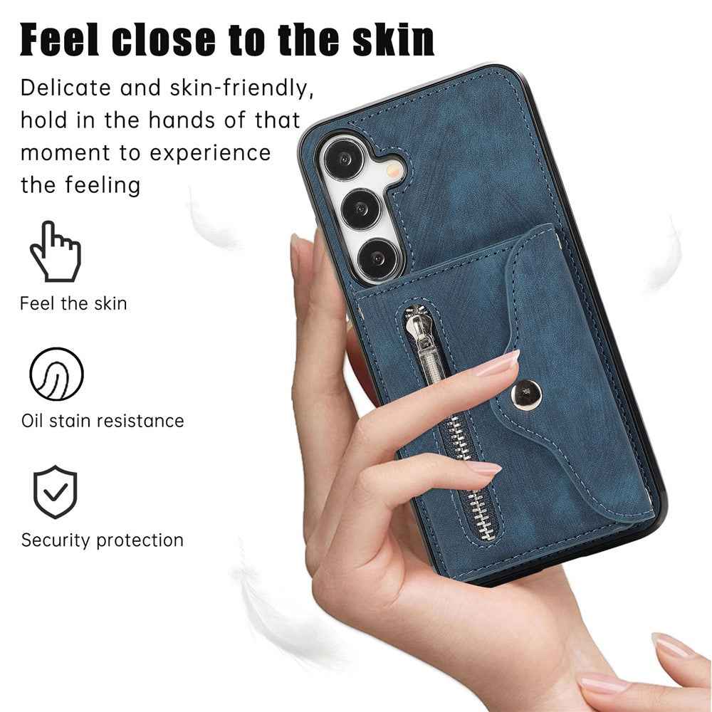 For Samsung Galaxy A57 5G Case Multiple Card Holder Kickstand TPU PU Leather + PC Phone Cover with Wrist Strap - Blue