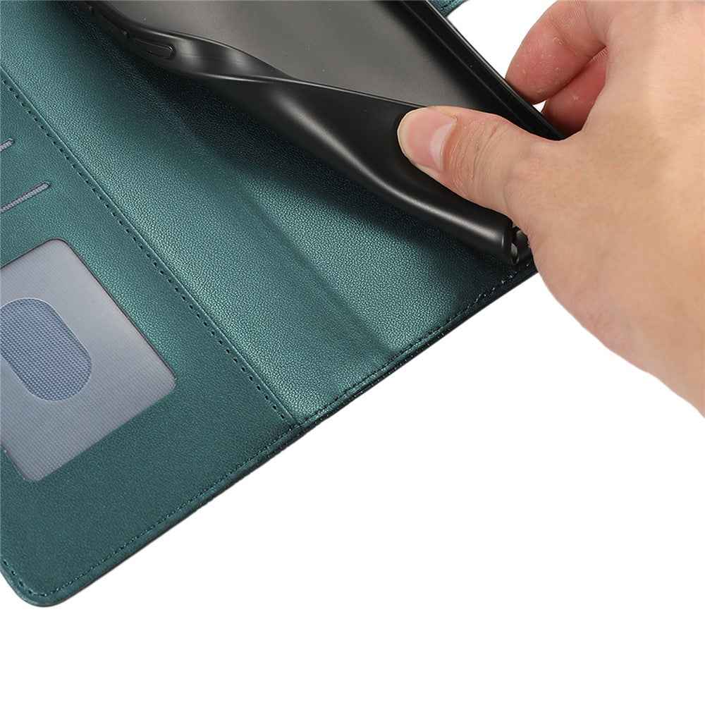For Samsung Galaxy A57 5G Case Splicing Imprinted Rhombus Leather Phone Cover with Wrist Strap - Green