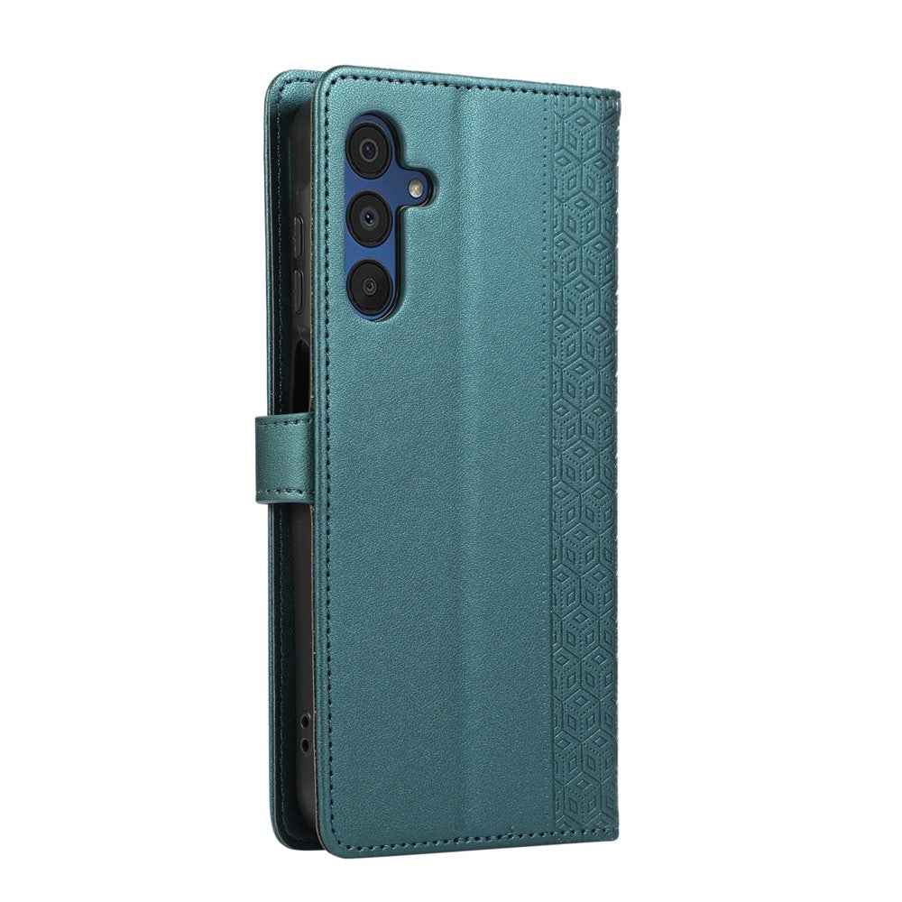 For Samsung Galaxy A57 5G Case Splicing Imprinted Rhombus Leather Phone Cover with Wrist Strap - Green