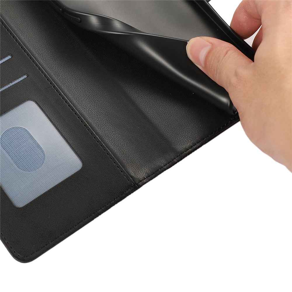 For Samsung Galaxy A57 5G Case Splicing Imprinted Rhombus Leather Phone Cover with Wrist Strap - Black