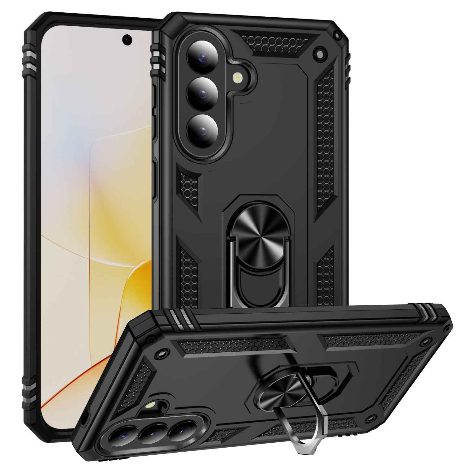 For Samsung Galaxy A57 5G Case PC + TPU Phone Cover with Kickstand - Black