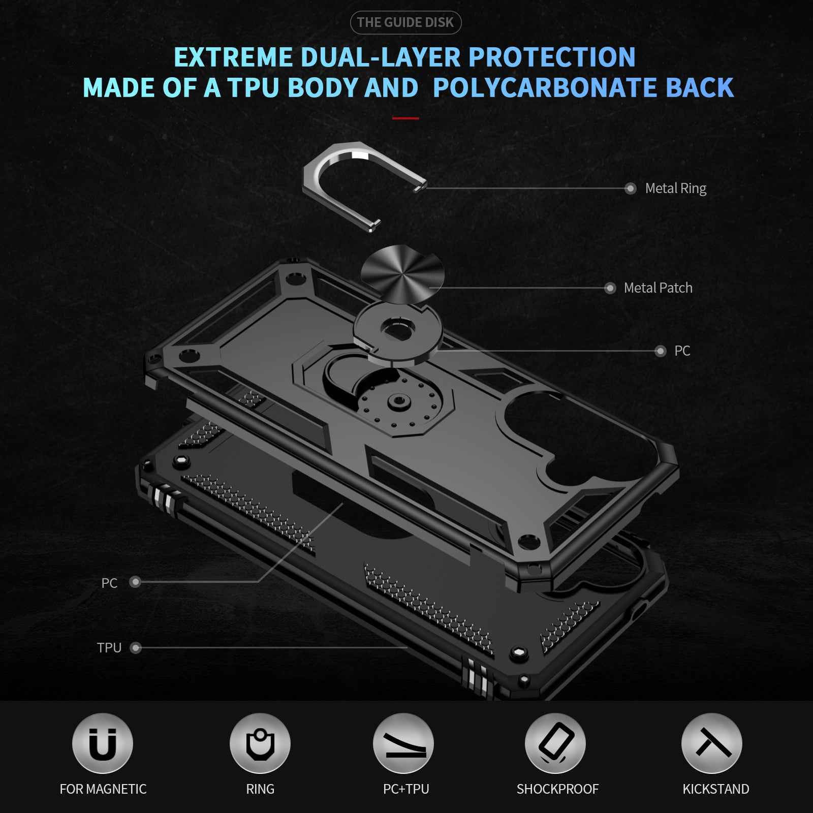 For Samsung Galaxy A57 5G Case PC + TPU Phone Cover with Kickstand - Black