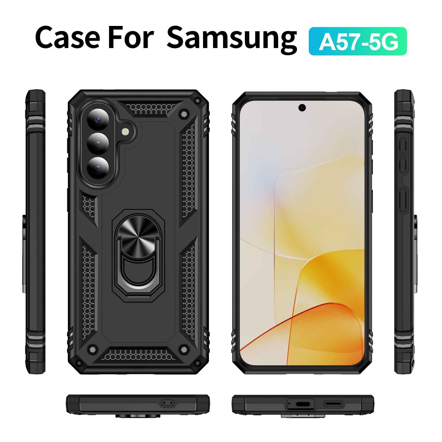 For Samsung Galaxy A57 5G Case PC + TPU Phone Cover with Kickstand - Black