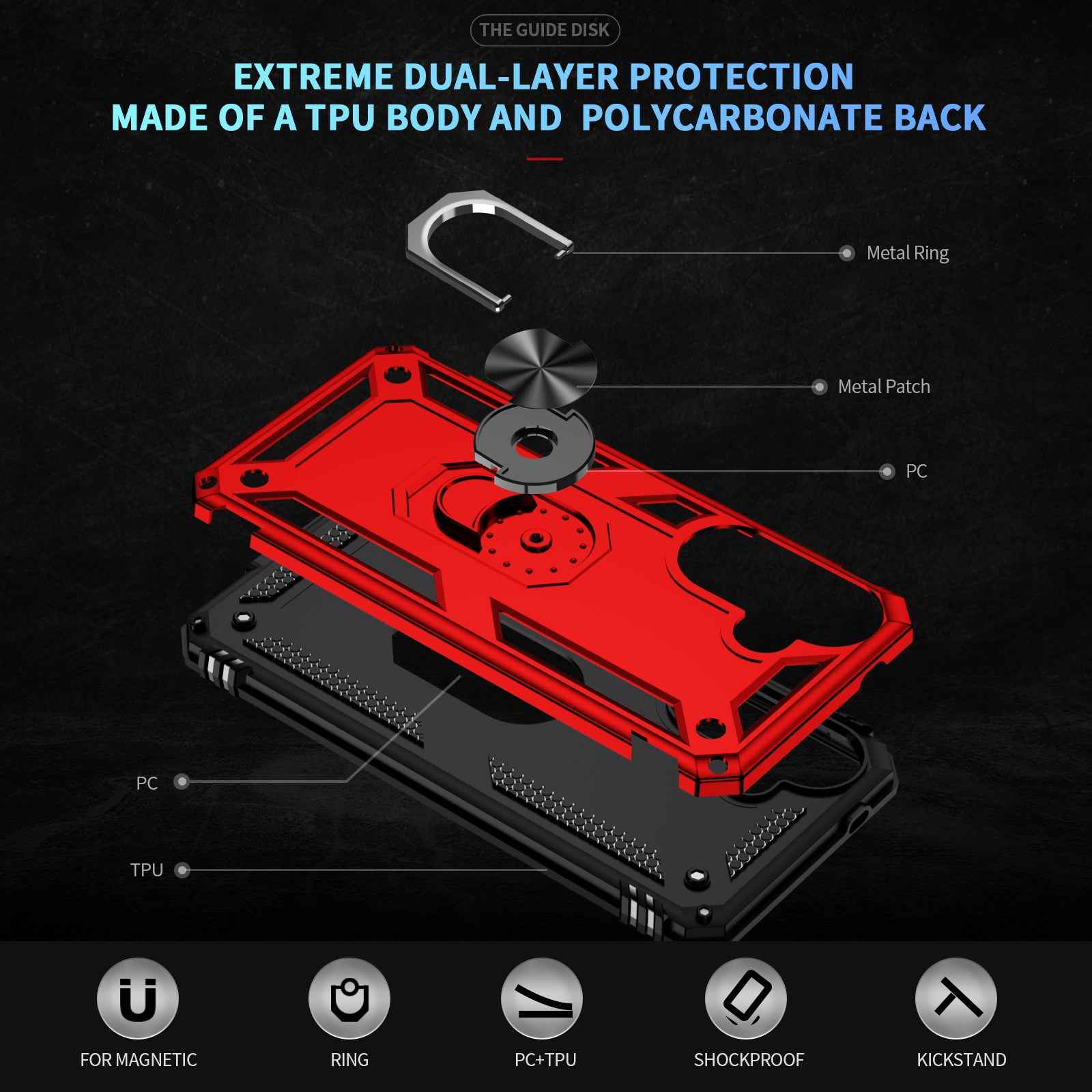 For Samsung Galaxy A57 5G Case PC + TPU Phone Cover with Kickstand - Red