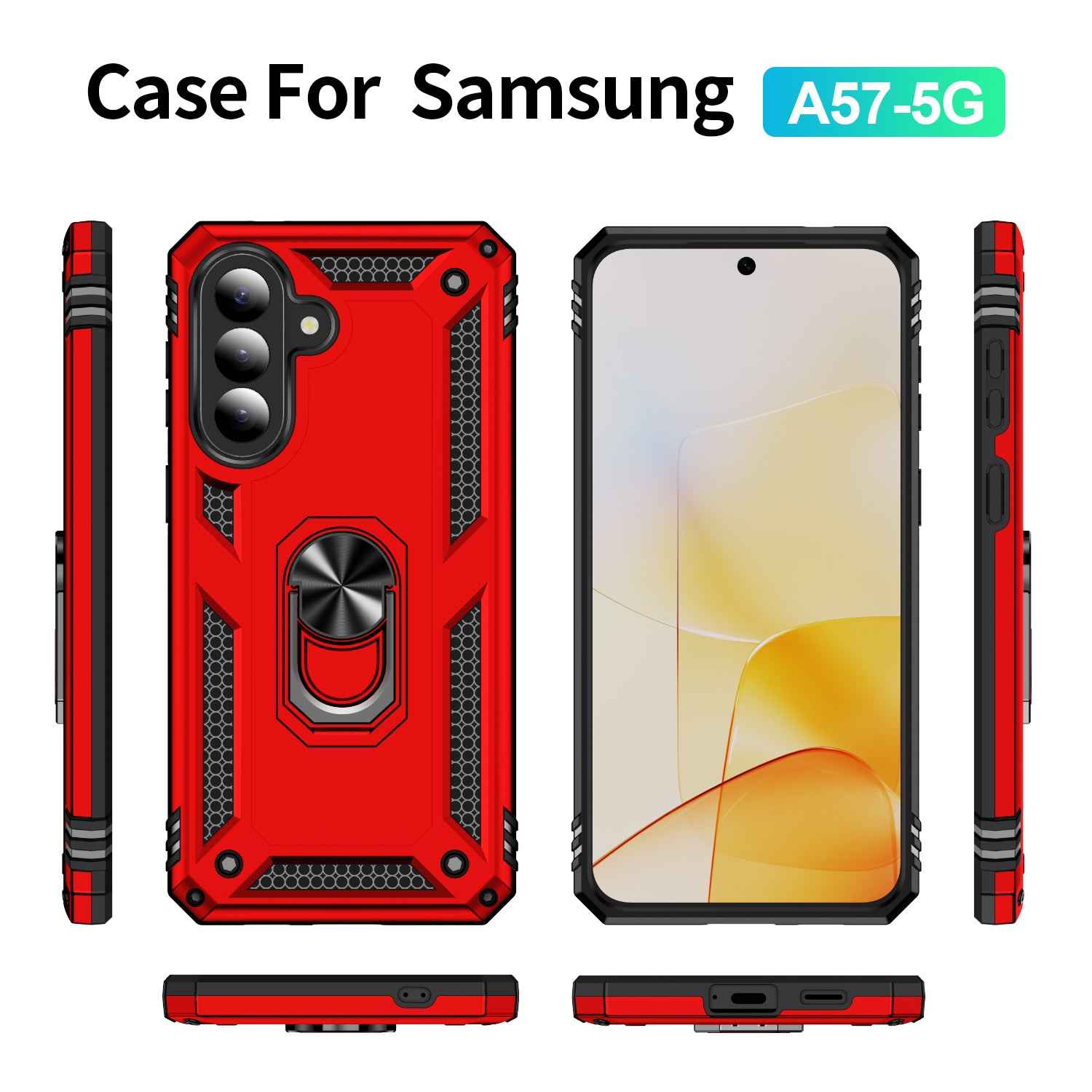 For Samsung Galaxy A57 5G Case PC + TPU Phone Cover with Kickstand - Red