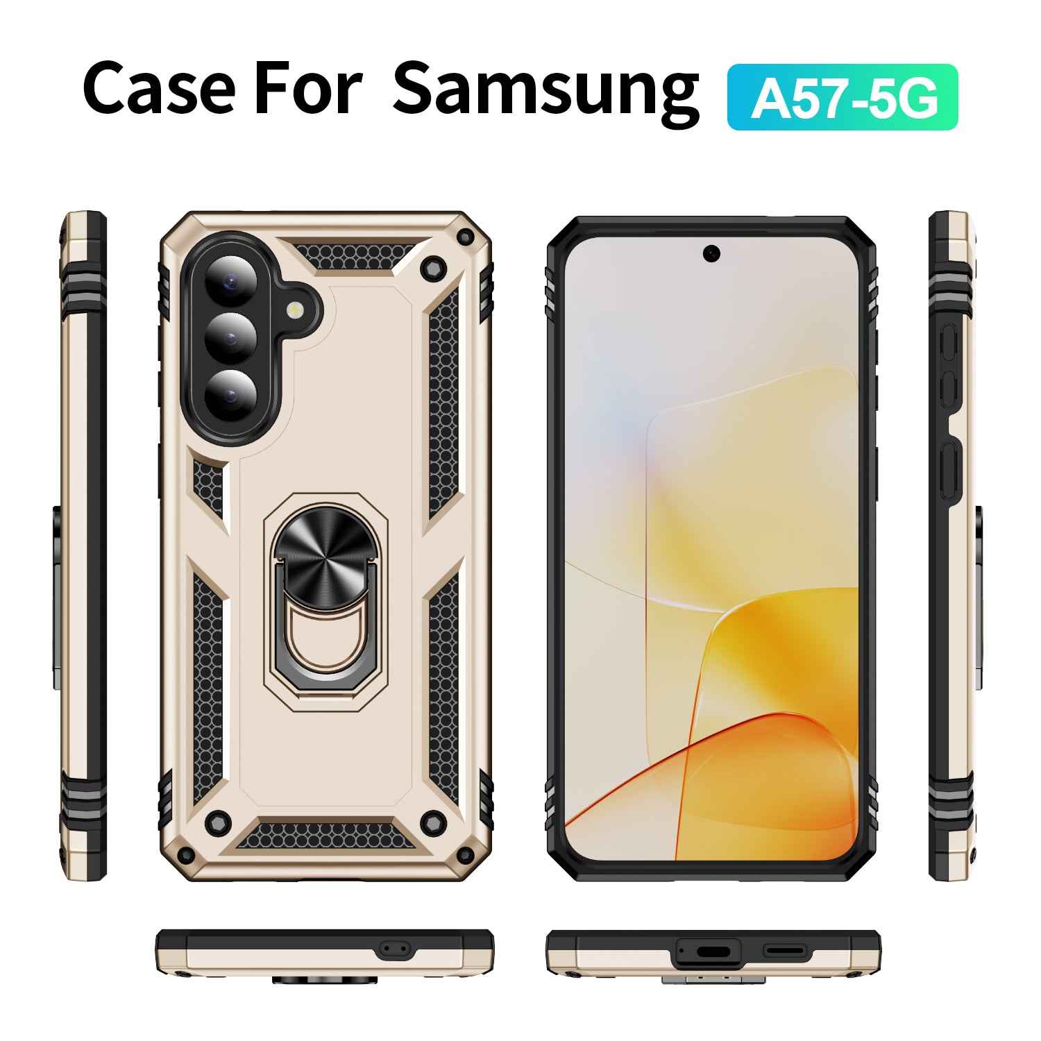 For Samsung Galaxy A57 5G Case PC + TPU Phone Cover with Kickstand - Gold