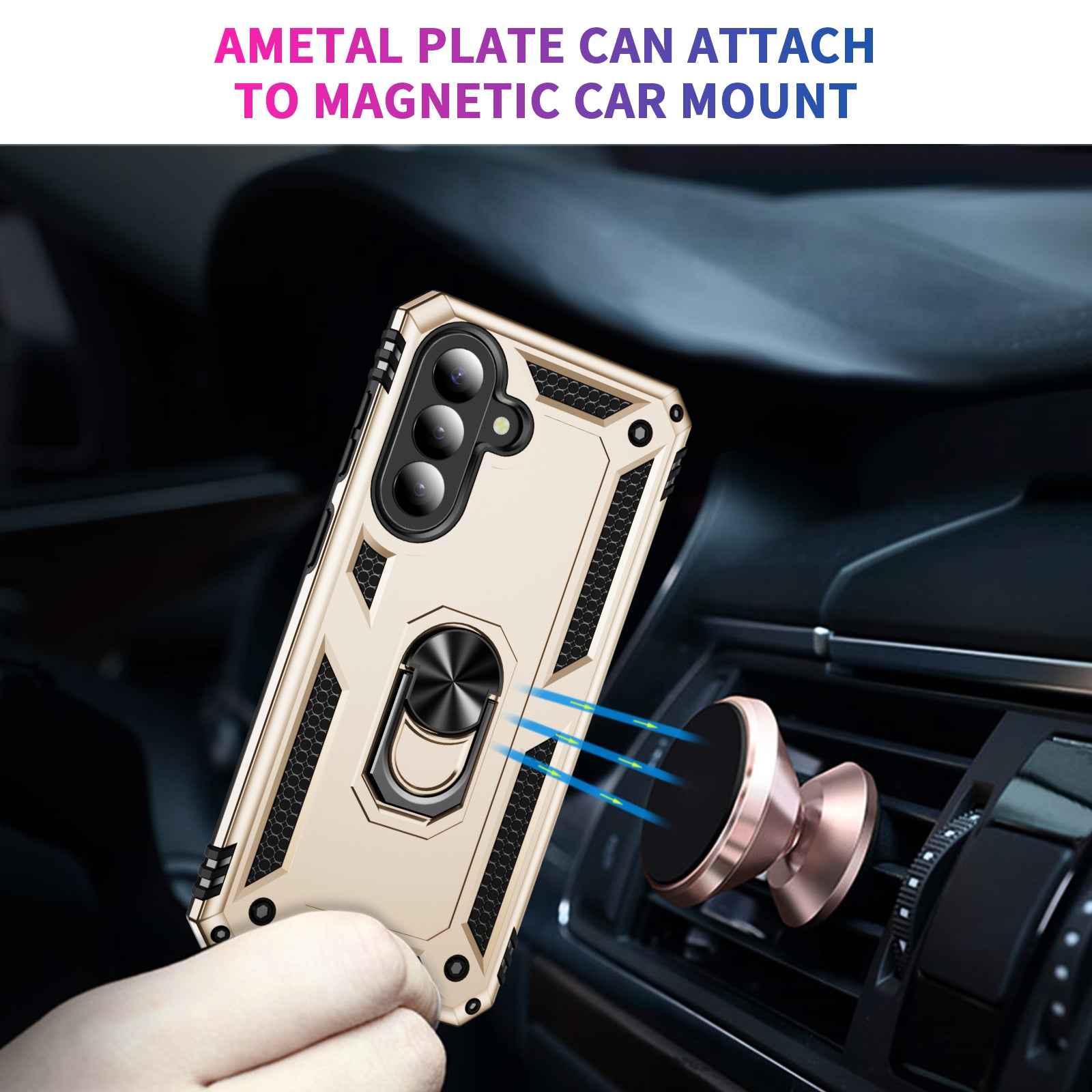 For Samsung Galaxy A57 5G Case PC + TPU Phone Cover with Kickstand - Gold
