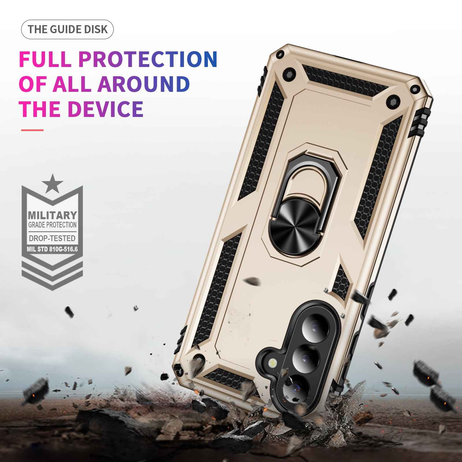 For Samsung Galaxy A57 5G Case PC + TPU Phone Cover with Kickstand - Gold