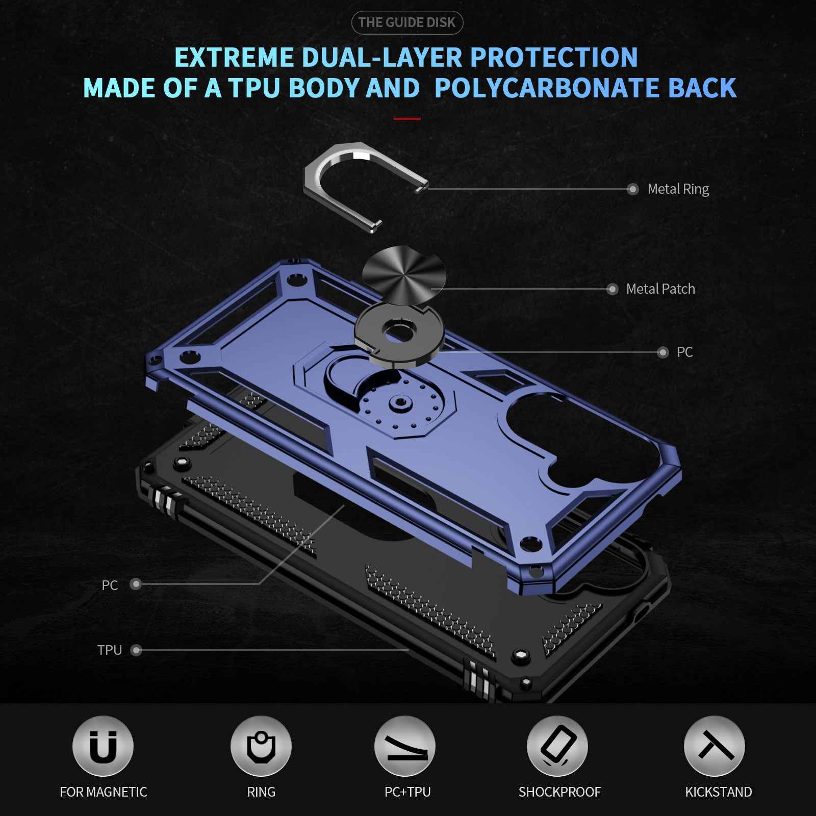 For Samsung Galaxy A57 5G Case PC + TPU Phone Cover with Kickstand - Blue