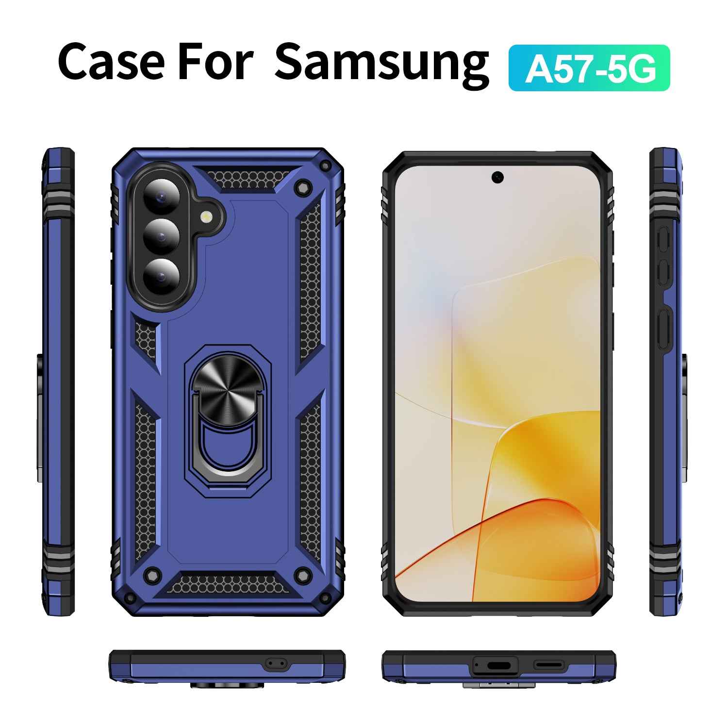 For Samsung Galaxy A57 5G Case PC + TPU Phone Cover with Kickstand - Blue
